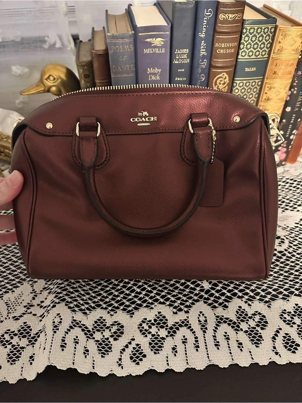 Coach Metallic Cherry Pebbled Leather Crossbody with Gold Hardware New